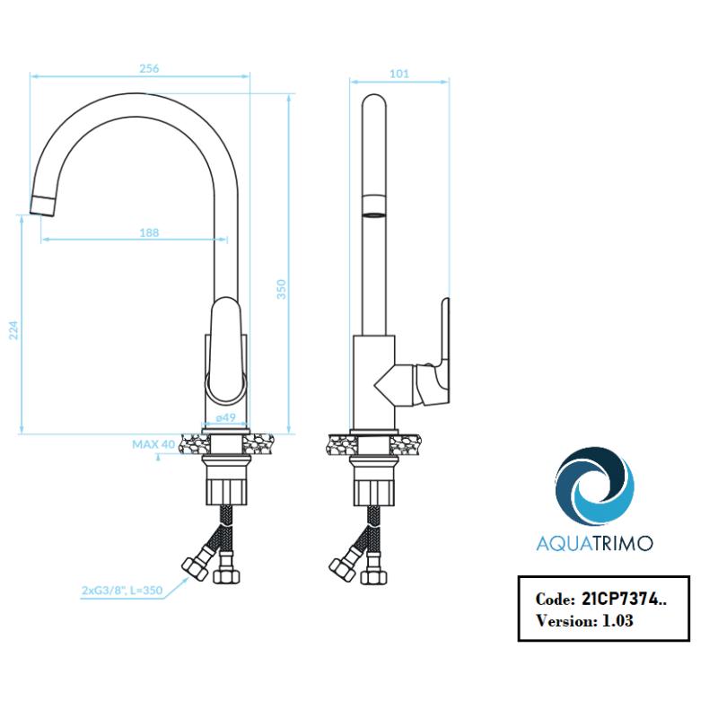 AquaTrimo Chopin yksikahvainen keittiöhana mattamusta 21CP7374SW