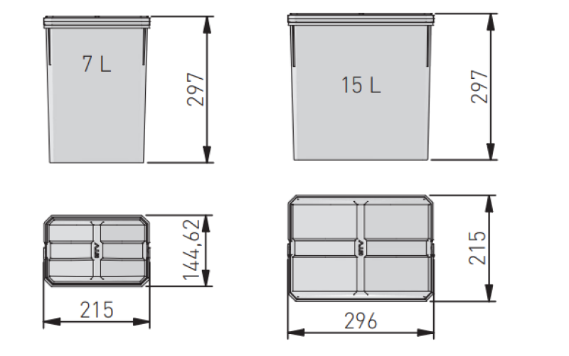 Garbi Basket B-70-4 sorteersysteem voor afval voor lade van 70 cm incl. houder en 4 afvalbakken 1208957476