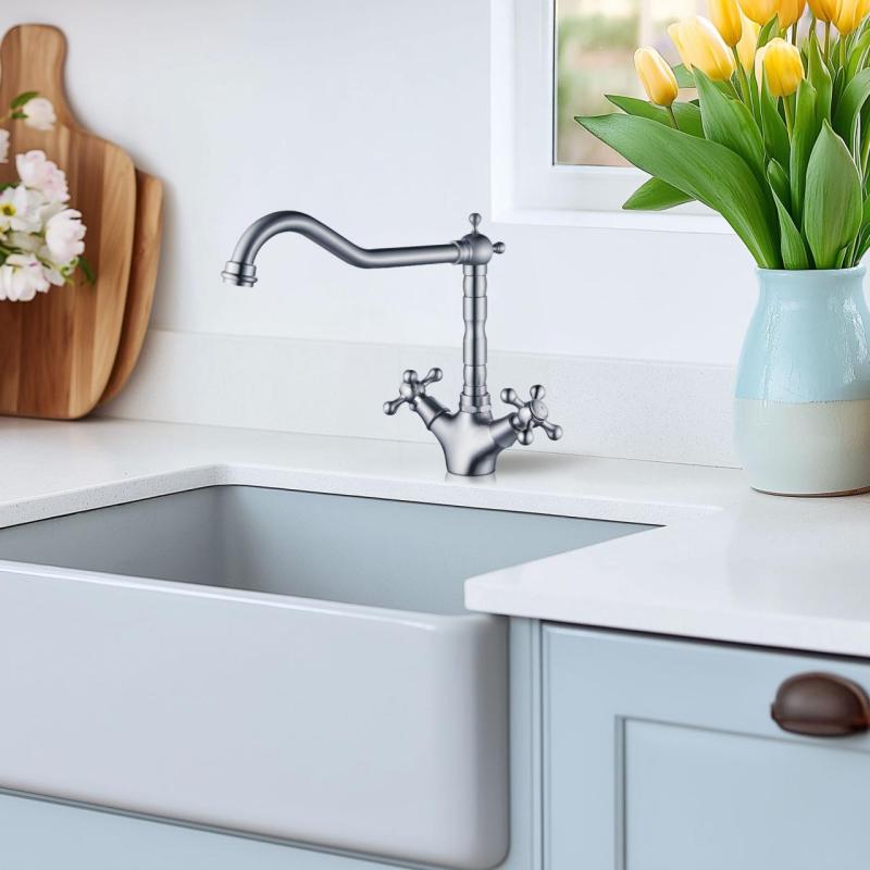 AquaTrimo Windsor klassinen keittiö nostalginen keittiöhana kulmamaisella juoksuputkella ruostumaton teräs 21WS7531NM