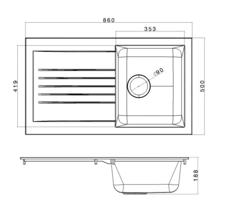 Ausmann Fibre tiskiallas musta käännettävä valutusalueella päälleasennettava 86x50 cm 1208957665
