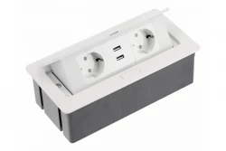 Indux Flip Medium keukenaansluiting met randaarde in het werkblad of bovenkast wit met 2 stopcontacten en 2 USB-opladers 1208957847