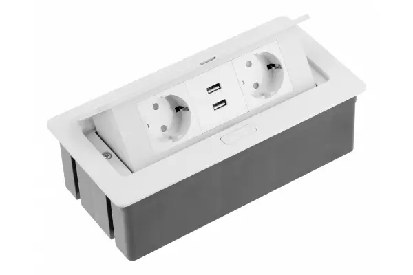 Indux Flip Medium keukenaansluiting met randaarde in het werkblad of bovenkast wit met 2 stopcontacten en 2 USB-opladers 1208957847