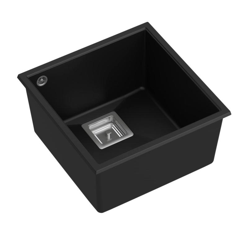 Quadri Quadrangle musta graniitti alakeittiön pesuallas 42x42 cm ruostumattomasta teräksestä valmistetulla tulppalla 1208957887