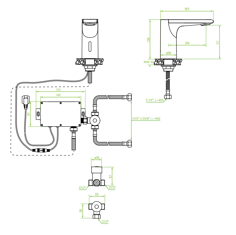 Aquadesign Sensor hana elektroninen pesuallashana paristoilla tai verkkovirtalähteellä kromi 1208958163