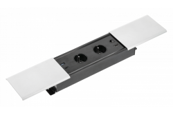 PRESTINO upotettava työpöydän jatkokaapeli, 2x ranskalainen pistorasia, USB A+C, RJ45, HDMI, kaapeli 1,5m, hopea 1208958675