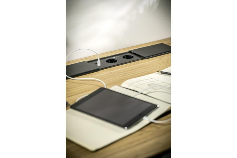 PRESTINO upotettava työpöydän jatkokaapeli, 2x ranskalainen pistorasia, USB A+C, RJ45, HDMI, kaapeli 1,5m, hopea 1208958675