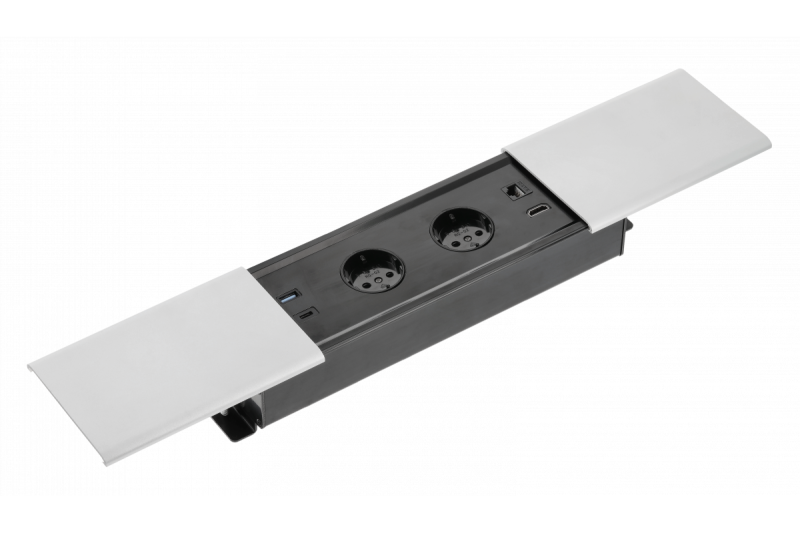 PRESTINO upotettava pöytäjatkojohto, 2x schuko-pistorasia, USB A+C, RJ45, HDMI, kaapeli 1.5m, hopea 1208958676