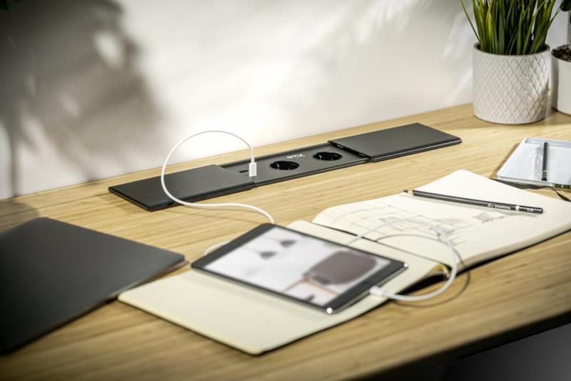 PRESTINO upotettava pöytäjatkojohto, 2x schuko-pistorasia, USB A+C, RJ45, HDMI, kaapeli 1.5m, hopea 1208958676