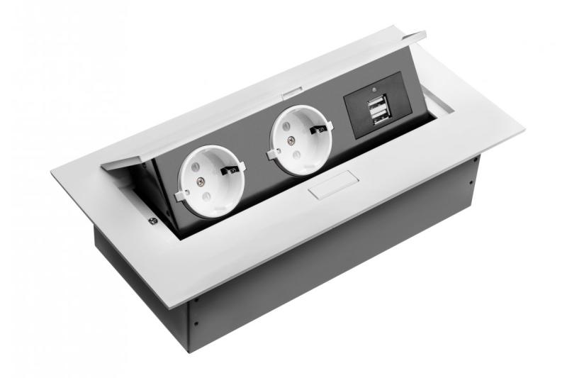 Työpöydän jatkokaapeli, 2x schuko-pistorasia, 2xUSB, ilman kaapelia, valkoinen 1208958685