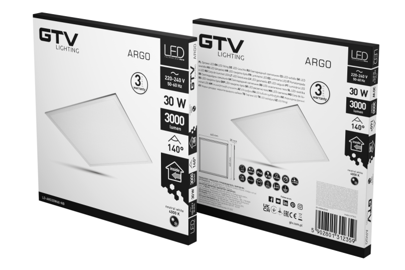 LED-valaisin ARGO, 30W, 3000lm, AC220-240V, 50/60 Hz, PF> 0.9, Ra≥80, IP44, IK08,140 °, 4000K 1208962626