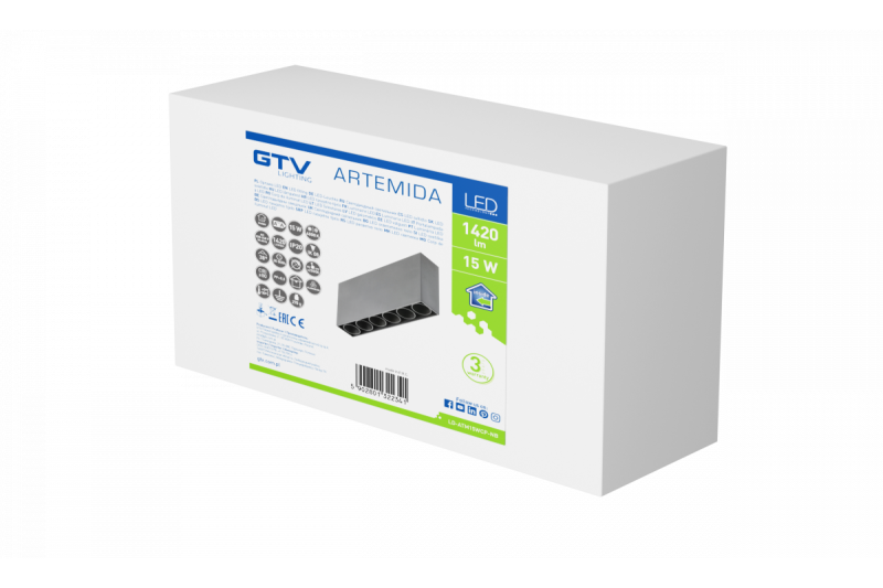 LED-sisustusvalaisin ARTEMIDA 15W 1420 lm AC220-240V 50/60 Hz PF>0,9 Ra≥80 IP20 IK08 4000K 38° suorakulmainen musta. 1208962640