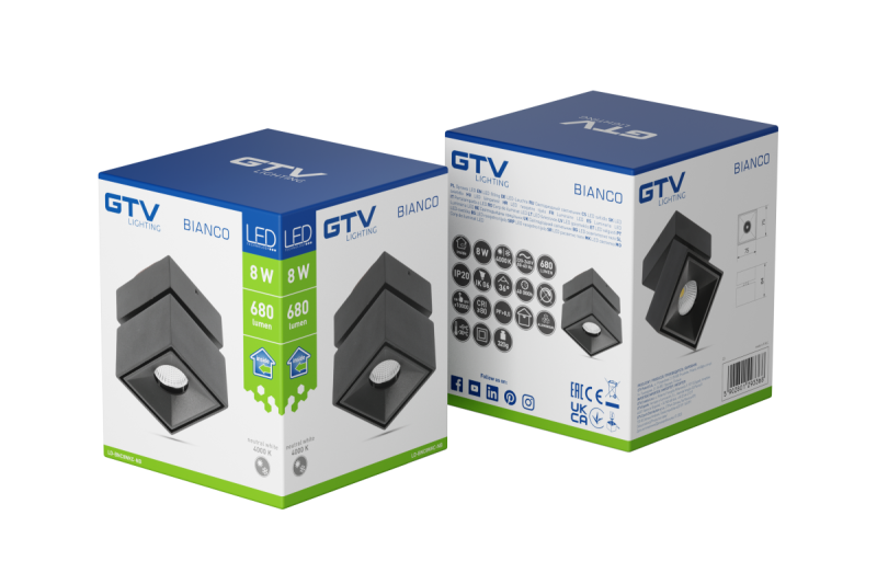 Dekoratiivinen LED-valaisin BIANCO 8W 680lm AC220-240V 50/60 Hz PF>0,9 Ra≥80 IP20 IK06 36° 4000K neliö musta. 1208962670