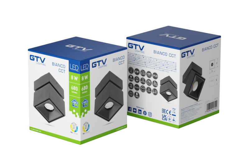 Decoreer LED-valaisin BIANCO CCT 8W 680lm AC220-240V 50/60 Hz Ra≥80 IP20 36° 2700/3300/4000K neliö musta. 1208962676