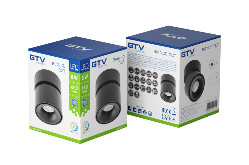 Koriste-LED-valaisin valkoinen CCT 8W 680lm AC220-240V 50/60 Hz Ra≥80 IP20 36° 2700/3300/4000K pyöreä musta. 1208962678