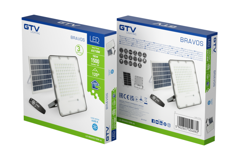 Solar LED-tulva-valo BRAVOS, 150W, 1500lm, 6400K, IP65, 120°, aurinkopaneeli, kaukosäädin, 3y 1208962682