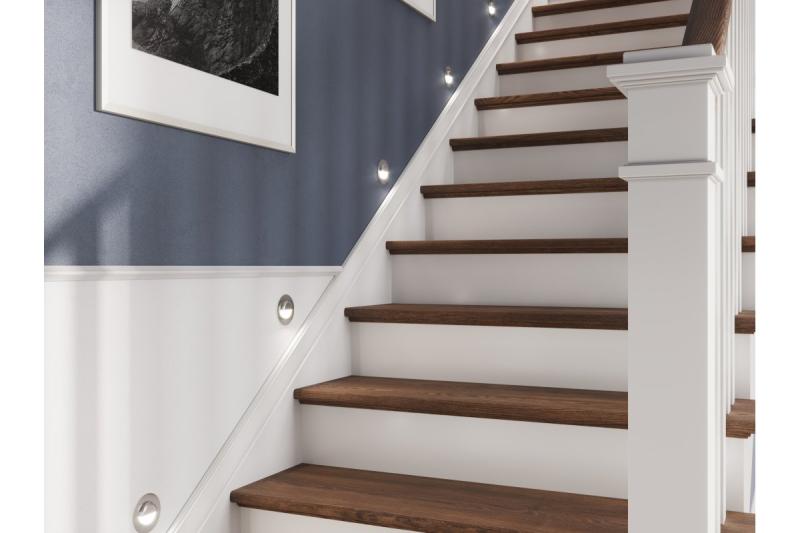 Decor LED staircase fixture ESCADA OA DC12V round transparent cover 0 8W 70lm 4000K inox cable 150cm