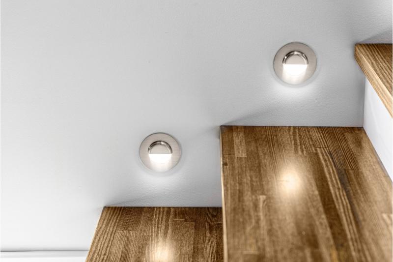 Decor LED staircase fixture ESCADA OB DC12V round frosted cover 0 8W 70lm 4000K inox cable 150cm