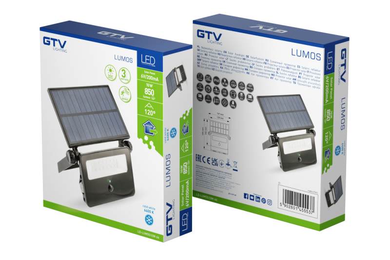 Solar LED-tulvavalo LUMOS, liiketunnistimella, 10W, 850lm, 6400K, IP65, 120°, aurinkopaneeli, 3y 1208962938