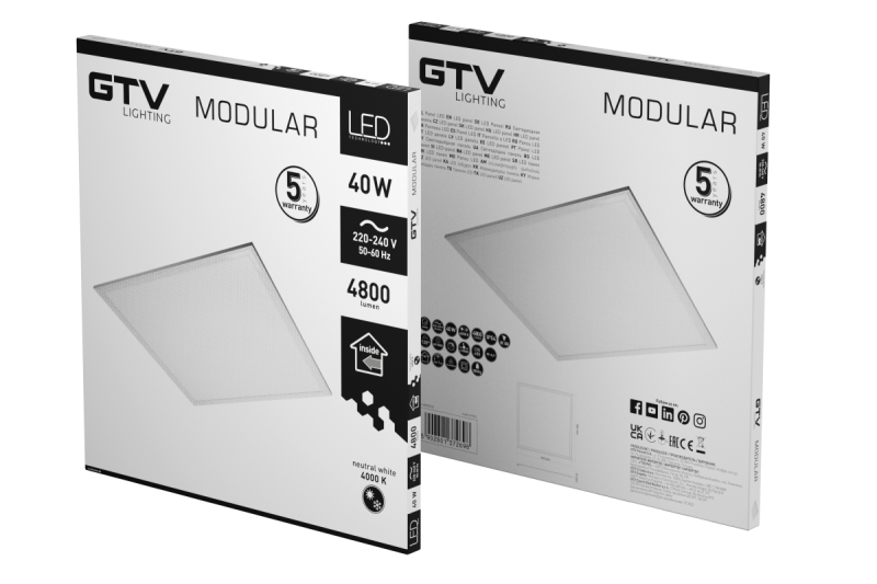 LED-valaisin MODULAARINEN, takalevy, 60x60cm, 4000K, 40W, 4800lm, AC220-240V, PF>0,9, IP54, 5y 1208962999