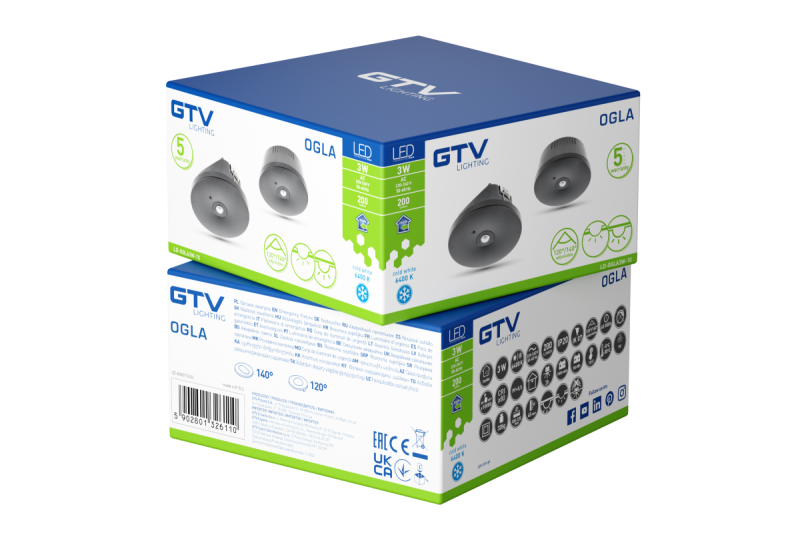 Hätävalaisin OGLA LED, 3W, 200lm, AC220-240V, 50-60Hz, IP20, 6400K, 3H, yksittäinen tehtävä, TEST, musta 1208963017