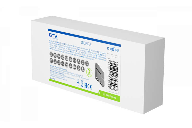 Decoreer LED-valaisin SIERRA 18W 1620lm AC220-240V 50/60 Hz PF>0,9 Ra≥80 IP20 IK08 4000K 48° musta. 1208963168