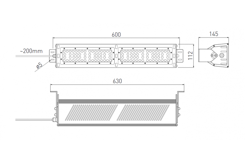 TEKSAS LED Highbay -lamppu, 100W, 12000lm, AC100-240V, 50/60Hz, IP 65, säteen kulma 60o, 4000K, harmaa 1208963207