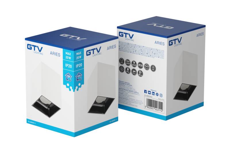 Decor Ceiling luminaire ARIES PC 77x100mm IP20 max 20W square white/black 1208963814