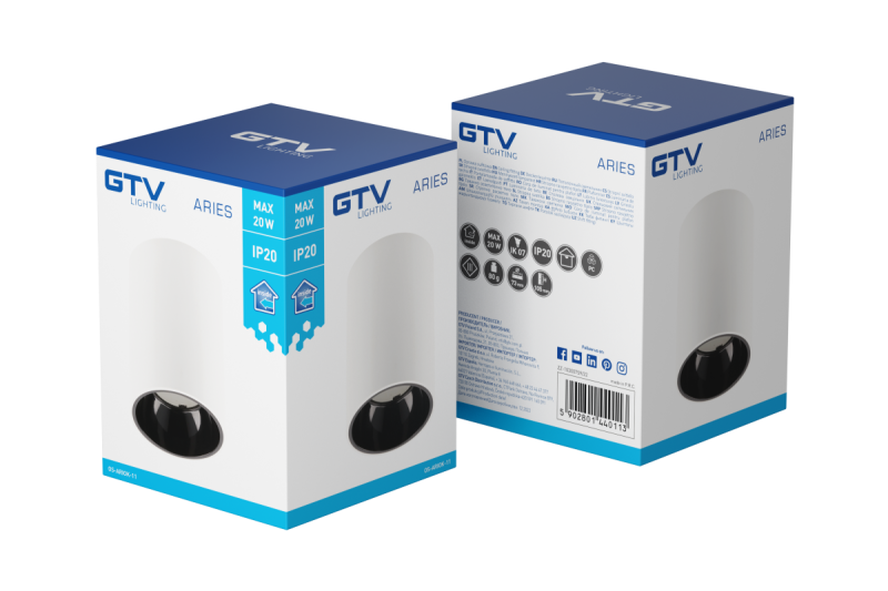 Decor Ceiling luminaire ARIES PC 73x105mm IP20 max 20W round white/black 1208963818