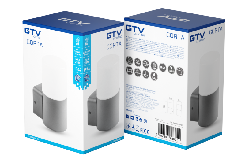 Decoratieve tuinarmatuur CORTA-AU E27 MAX.25W IP44 AC220-240V 50-60Hz bovenste rechte wandlamp antraciet. 1208963857