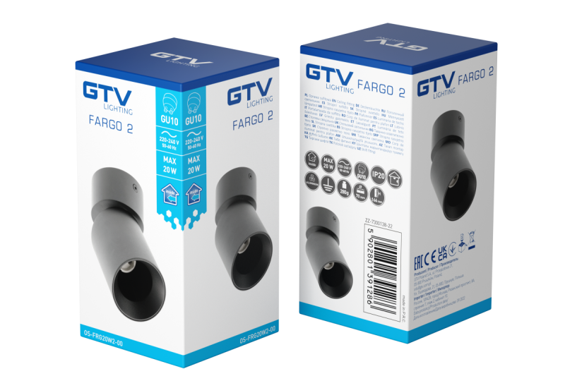 Decor Ceiling luminaire FARGO 2 aluminum 70x166mm IP20 max 20W round black 1208963880