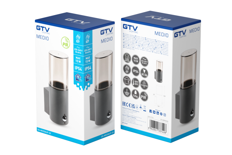 Decor Tuinverlichting MEDIO-AU PIR E27 MAX.15W IP54 AC220-240V 50-60Hz bovenste wandlamp grafiet. 1208963938