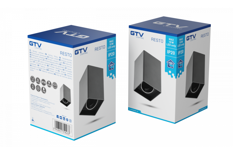 Decor Ceiling light fixture RESTO PC 80x80x125mm IP20 max 20W square black 1208963987