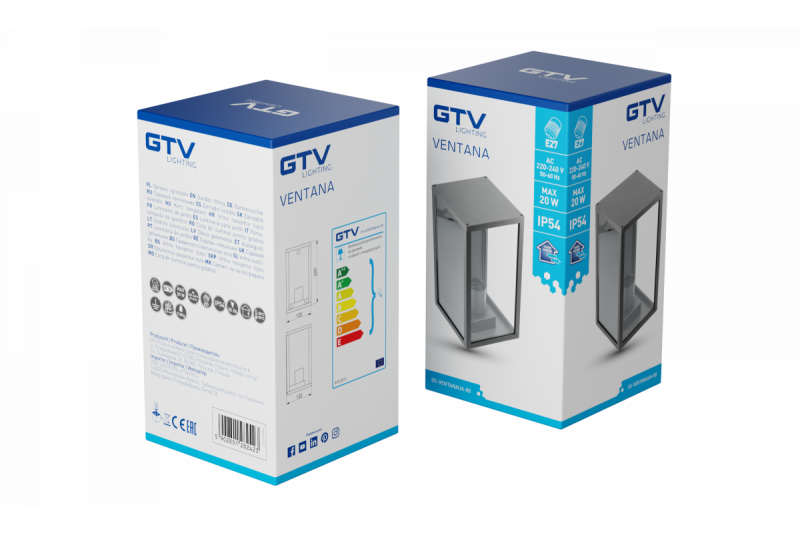 Decor Tuinarmatuur VENTANA-AU E27 MAX.20W IP54 AC220-240V 50-60Hz yläseinävalaisin suora musta. 1208964048