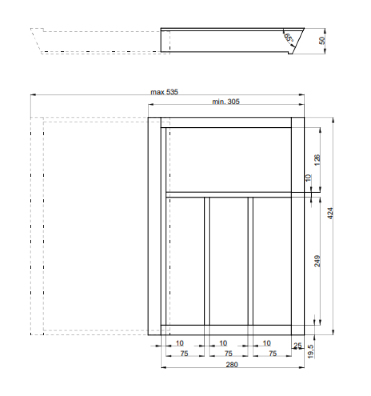 Decor Cutle Aterinlaatikko Säädettävä Sisäosa 400-600mm Kaappeihin Väri Pyökki 1208966289