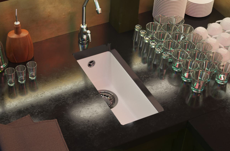 GraniteMy Universele granieten witte kleine spoelbak 17x40 cm wit opbouw onderbouw en vlakbouw met roestvrijstalen plug 1208966953