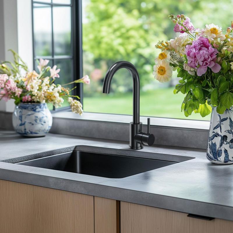 Quadri Coventry RVS keittiöhana pvd harjattu musta kääntyvällä juoksuputkella 1208967084