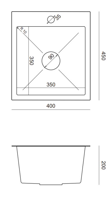 Quadri Dixton 40 -setti, jossa on RST-allas 400x450 mm hanareiällä ja Quadri Bristol RST -keittiöhana.