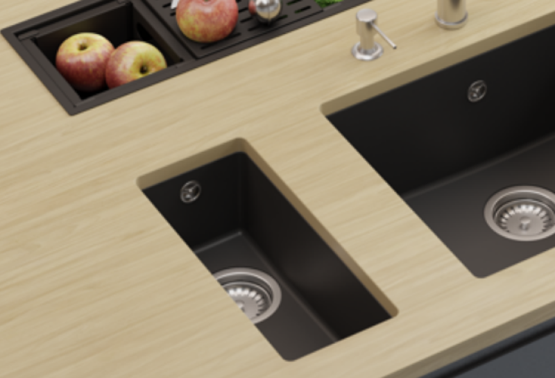 GraniteMy Universal pieni musta graniittiallas 17x40 cm musta päälle asennettava, alta asennettava ja tasoon upotettava ruostumattomasta teräksestä valmistetulla tulppalla 1208967105