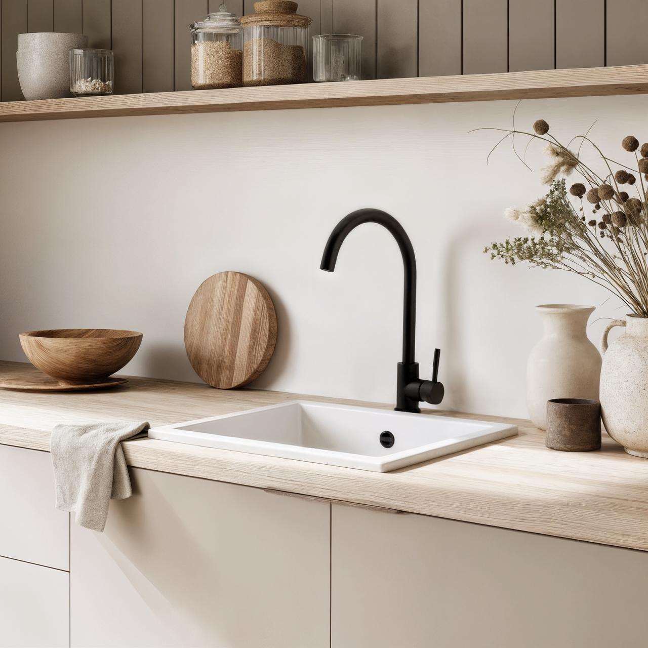 GraniteMy Universele granieten witte gootsteen 34x40 cm wit voor opbouw, onderbouw en vlakbouw met roestvrijstalen plug 1208967107 - Productafbeelding 2