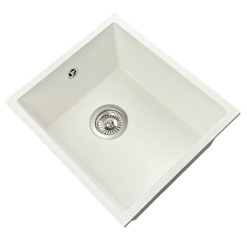 GraniteMy Universal granite white sink 34x40 cm white top-mounted undermount and flush-mount with stainless steel plug 1208967107