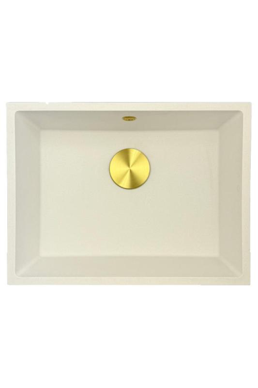 GraniteMy Universal graniittinen valkoinen pesuallas 55x40 cm valkoinen pinta-asennus, alta-asennus ja tasoasennus kultaisella tulppa 1208967155