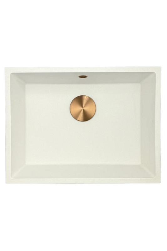 GraniteMy Universal graniittinen valkoinen pesuallas 55x40 cm, valkoinen, päälle asennettava, alta asennettava ja tasoon upotettava, messinkisellä tulppa 1208967156
