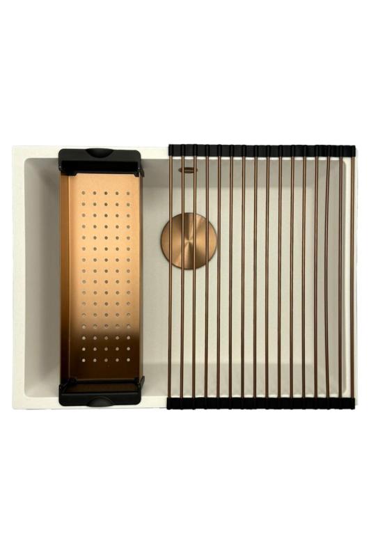 GraniteMy Universal graniittinen valkoinen pesuallas 55x40 cm, valkoinen, päälle asennettava, alta asennettava ja tasoon upotettava, messinkisellä tulppa 1208967156