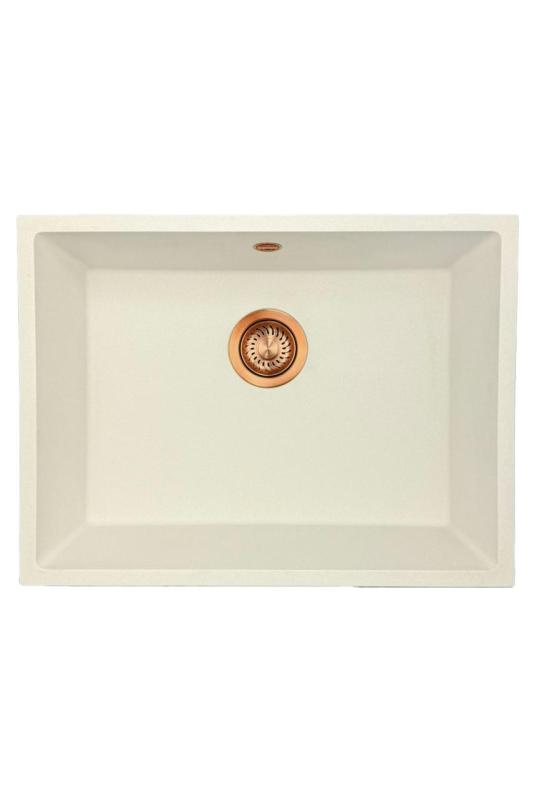 GraniteMy Universal graniittinen valkoinen pesuallas 55x40 cm, valkoinen, päälle asennettava, alta asennettava ja tasoon upotettava, messinkisellä tulppa 1208967156