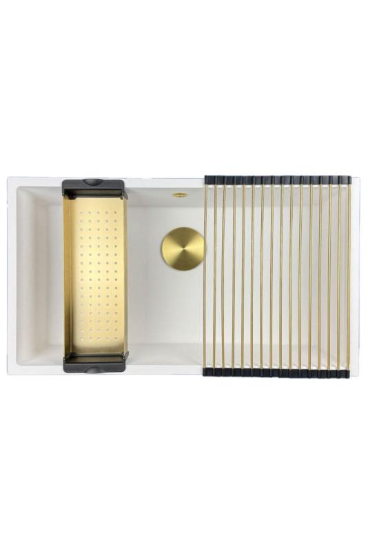 GraniteMy Universal suuri valkoinen graniittiallas 74x40 cm valkoinen, pinta-, alta- ja tasoasennus kultaisella tulppalla 1208967163