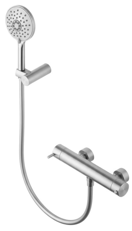 Waterevolution Flow-suihkutermostaatti, jossa on pyöreä suihkusetti, ruostumaton teräs T140TNRIE