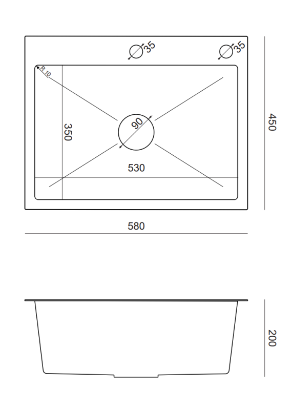 Quadri Dixton 60 musta PVD Nano ruostumaton teräs pesuallas 580x450 mm hanareiällä ja lisävarusteella 1208967195