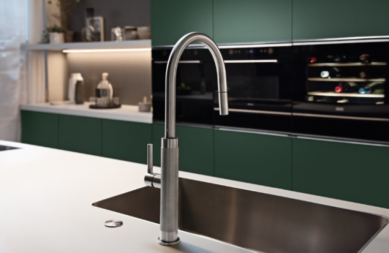 Franke Mythos Masterpiece Keittiöhana J-muotoisella ulosvedettävällä suihkupäällä, kokonaan ruostumatonta terästä 115.0711.554