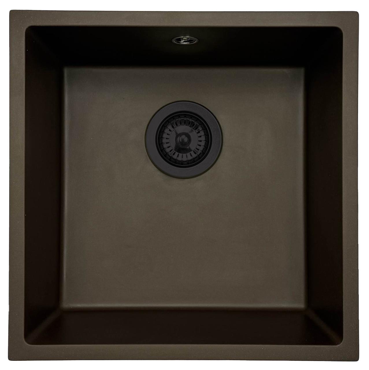 GraniteMy Universele granieten café spoelbak 40x40 cm voor opbouw, onderbouw en vlakbouw met zwarte plug 1208967216 - Productafbeelding