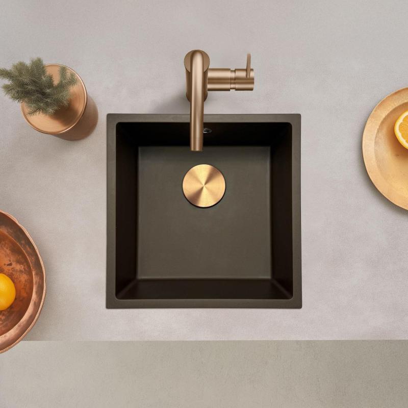 GraniteMy Universal graniittinen kahvila-allas 40x40 cm päällirakenne, alarakenne ja tasorakenne kuparitulppa 1208967217